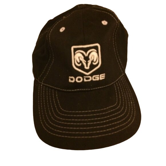 Dodge Black Adjustable Baseball Cap With Ram Logo Embroidery & White Stitching - Picture 1 of 4